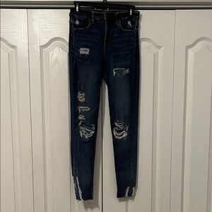 American Eagle Outfitters Dark Blue Distressed Skinny Jeans